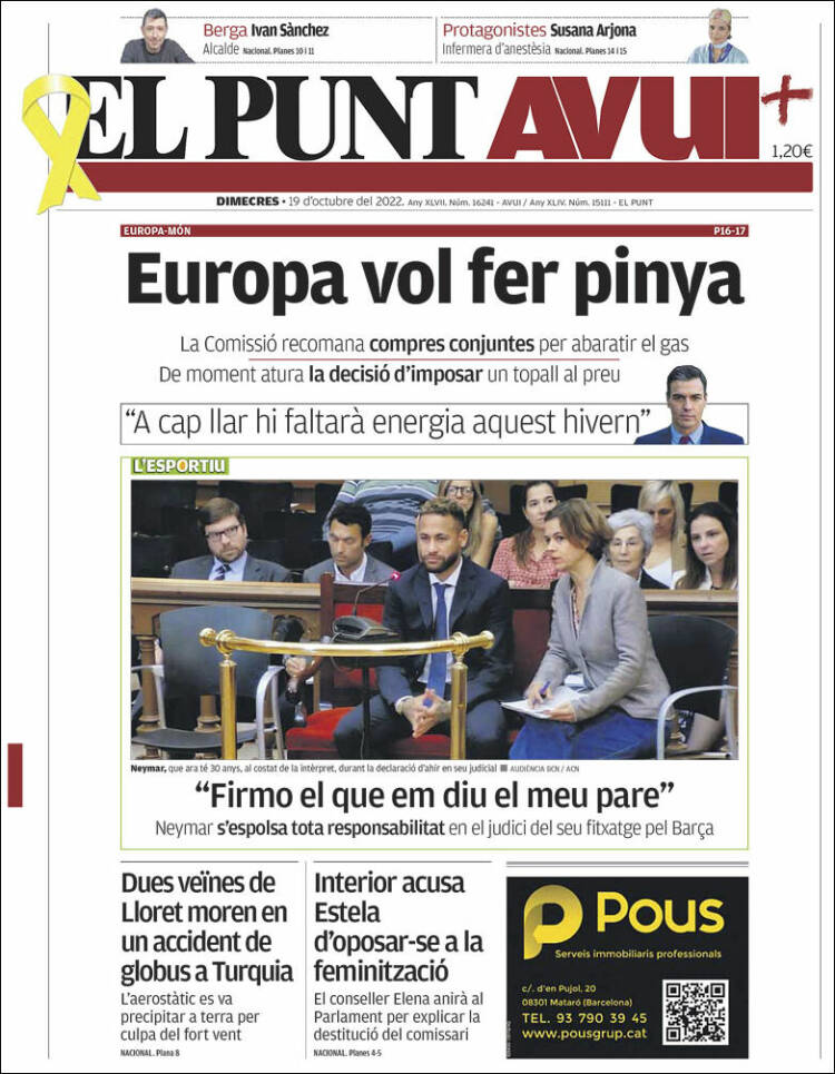 Portada de El Punt Avui (España)