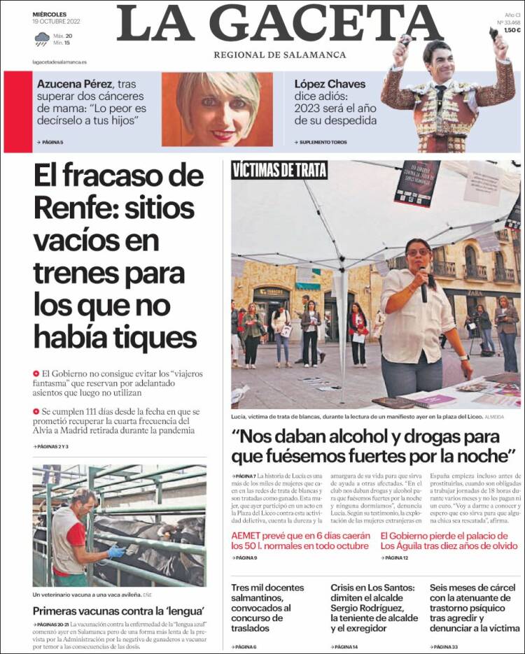 Portada de La Gaceta de Salamanca (España)