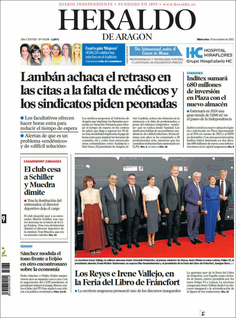 Portada de Heraldo de Aragón (España)