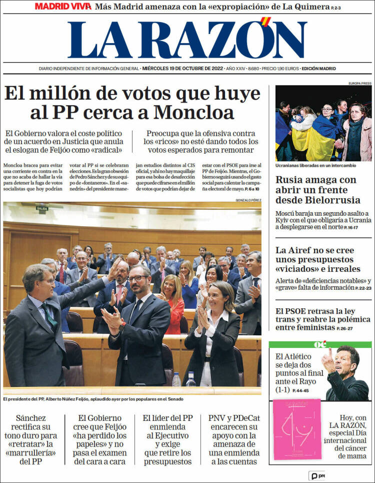 Portada de La Razón (España)