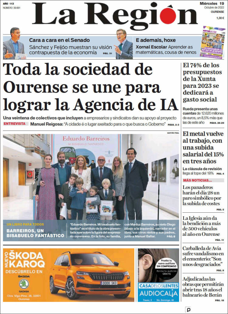 Portada de La Región de Ourense (España)