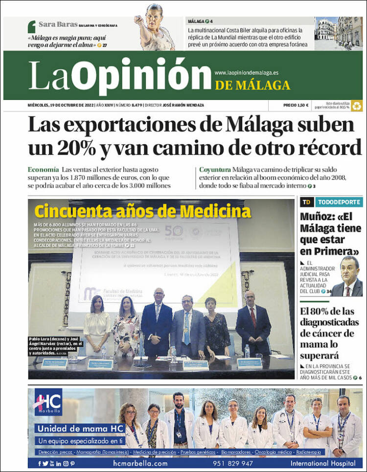 Portada de La Opinión de Málaga (España)