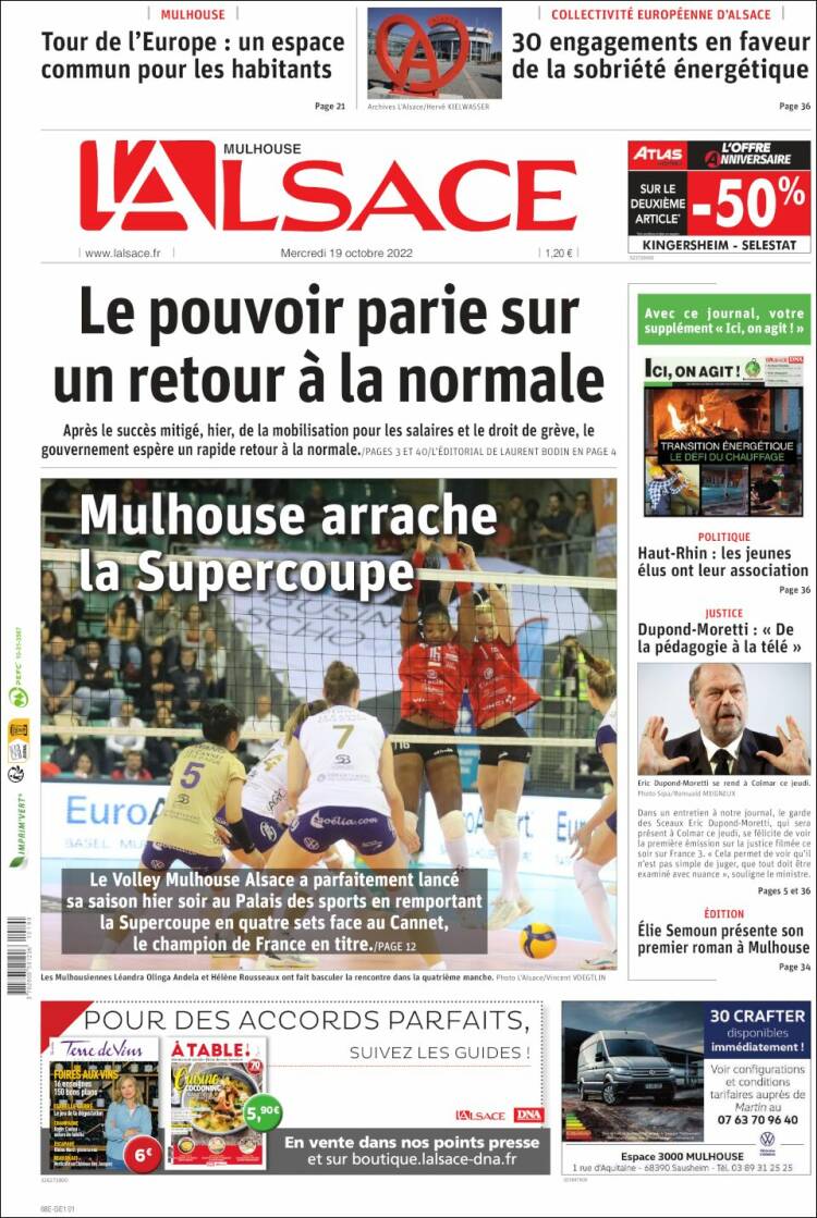 Portada de Journal L'Alsace (Francia)