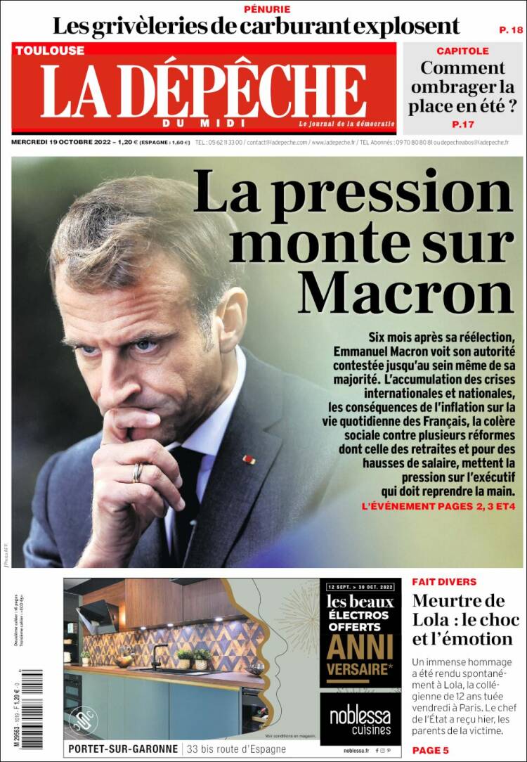 Portada de La Dépêche du Midi (Francia)