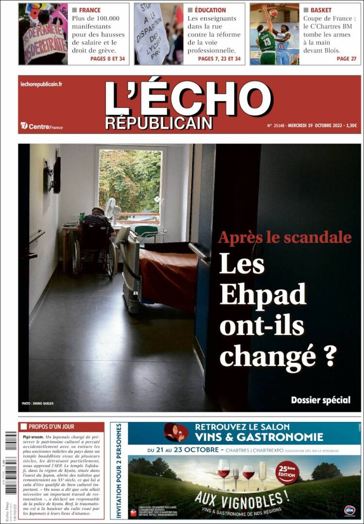 Portada de L'Echo Républicain (Francia)