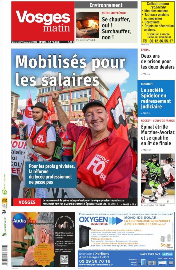Portada de Vosges Matin (Francia)