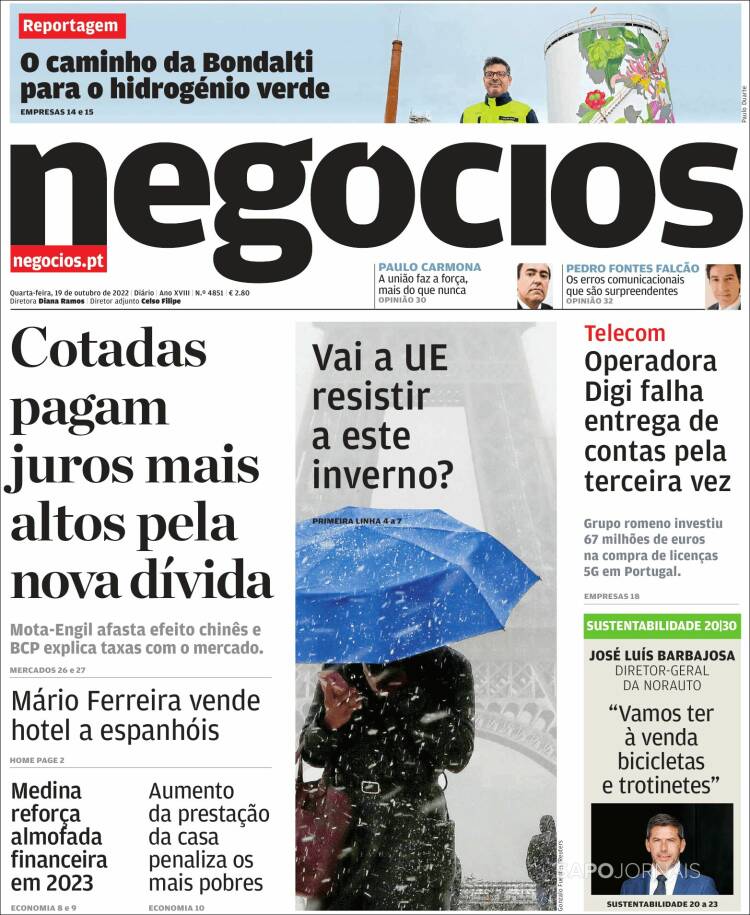 Portada de Jornal de Negócios (Portugal)