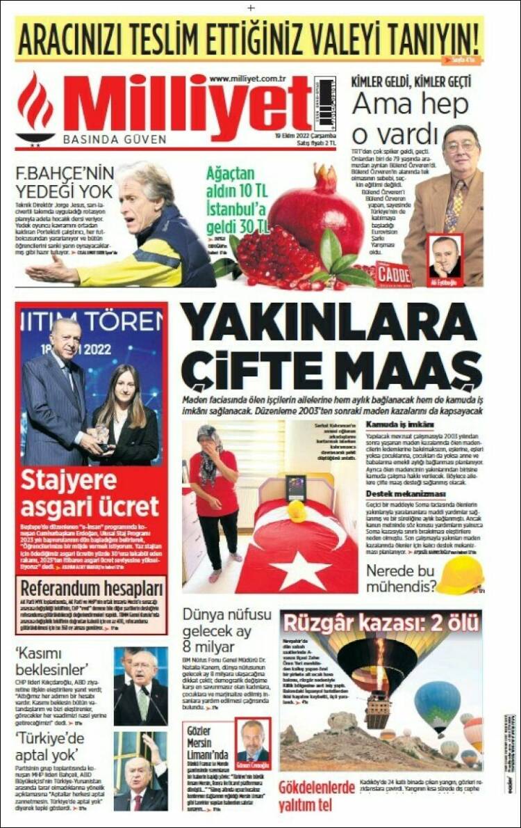 Portada de Milliyet (Turqu&iacute;a)
