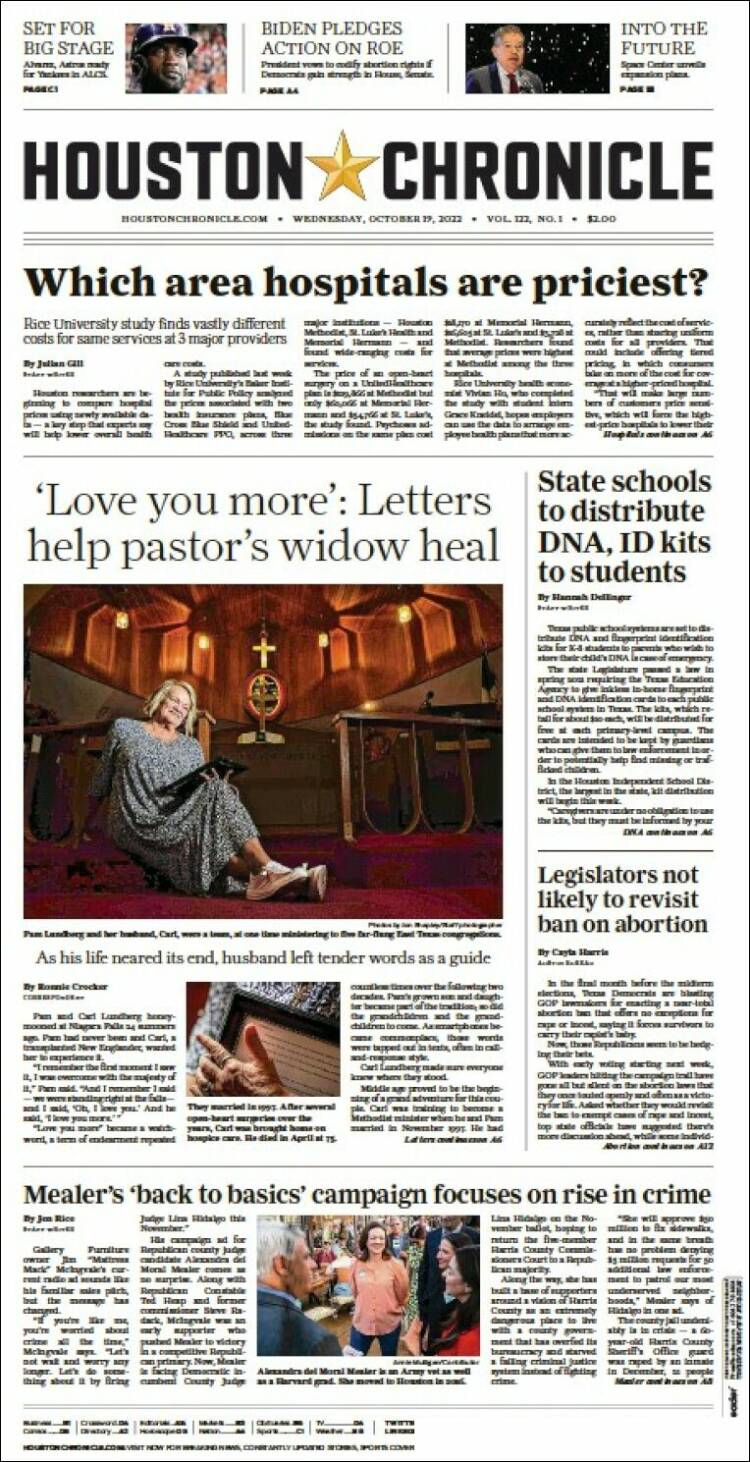 Portada de Houston Chronicle (USA)