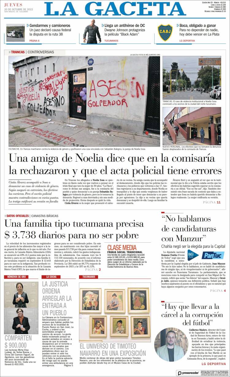 Portada de La Gaceta (Argentine)