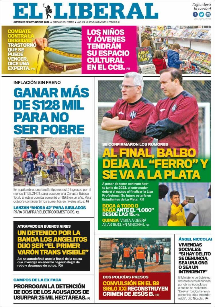 Portada de Diario El Liberal (Argentine)