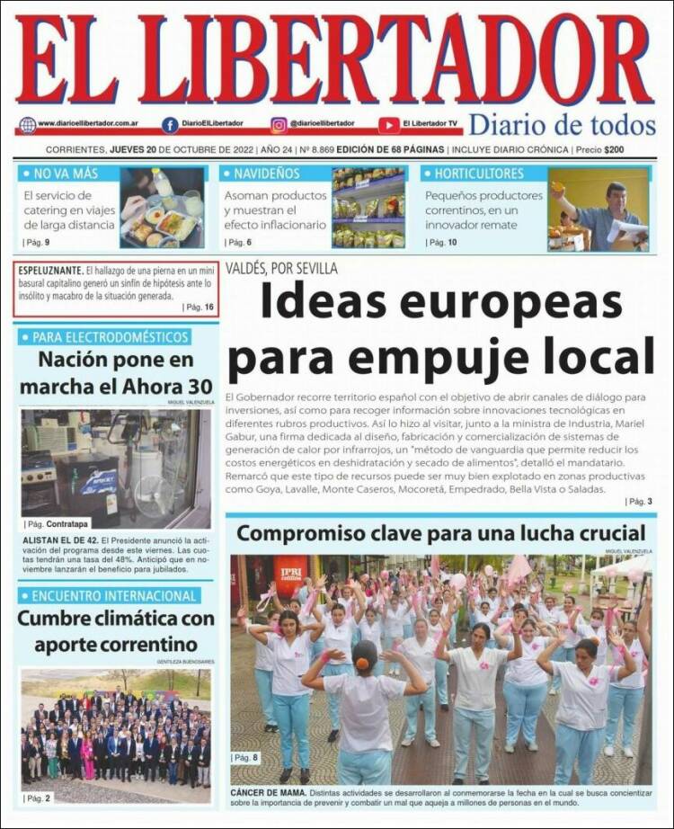 Portada de Diario El Libertador (Argentine)