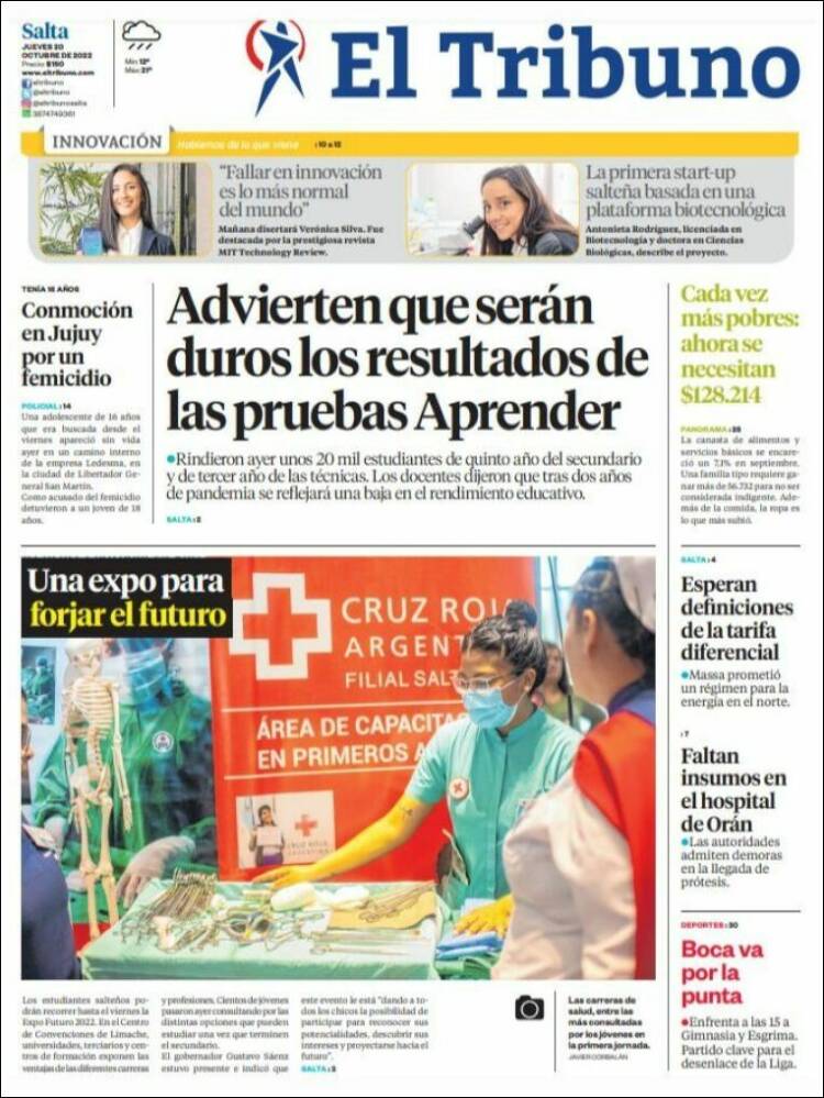 Portada de El Tribuno - Salta (Argentine)