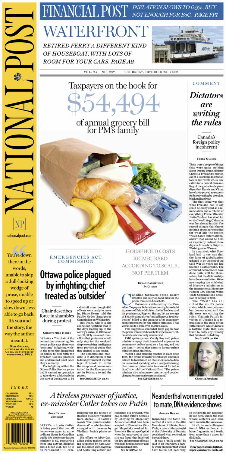 Portada de The National Post (Canada)