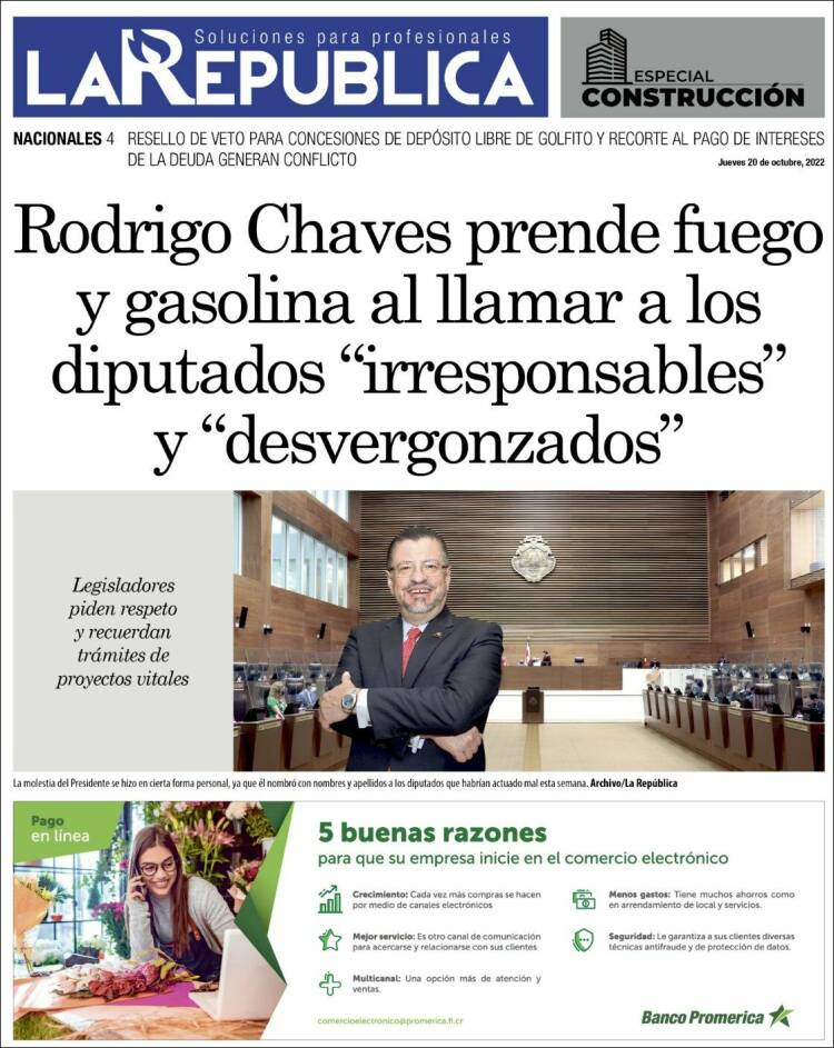 Portada de La República (Costa Rica)