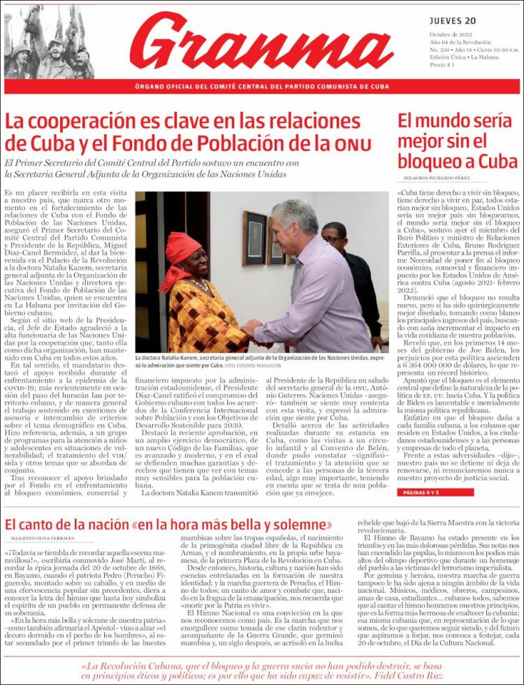 Portada de Granma (Cuba)