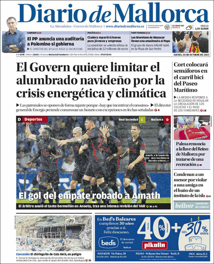 Portada de Diario de Mallorca (España)