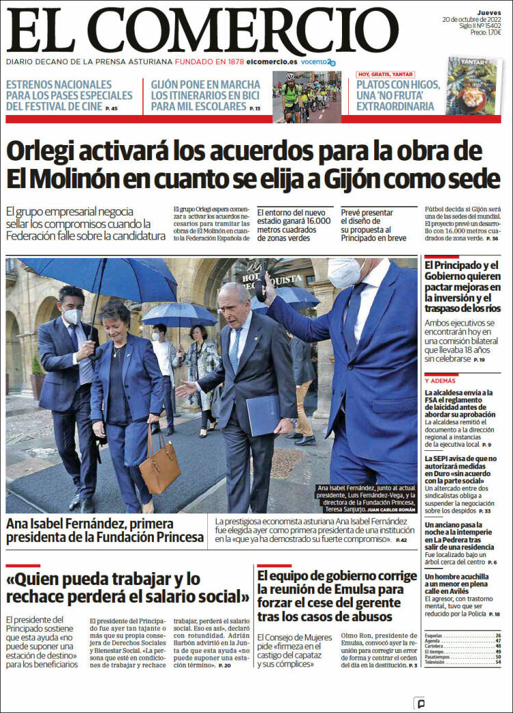 Portada de El Comercio - Gijón (Espagne)