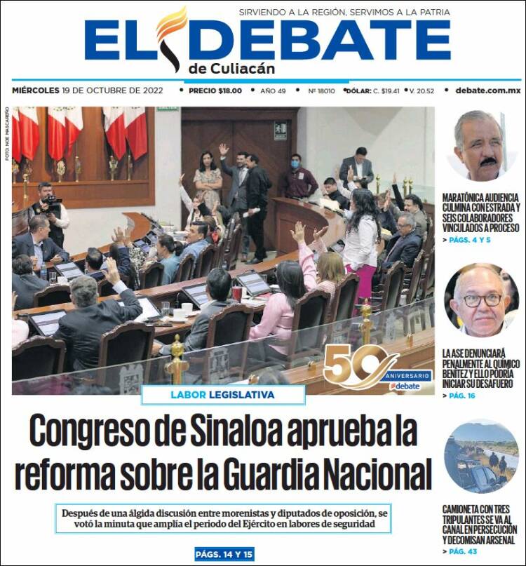 Portada de El Debate de Culiacán (México)