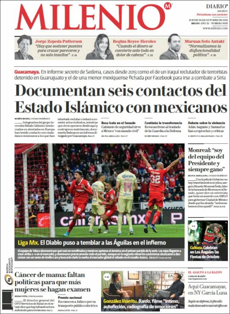 Portada de Milenio - Jalisco (México)