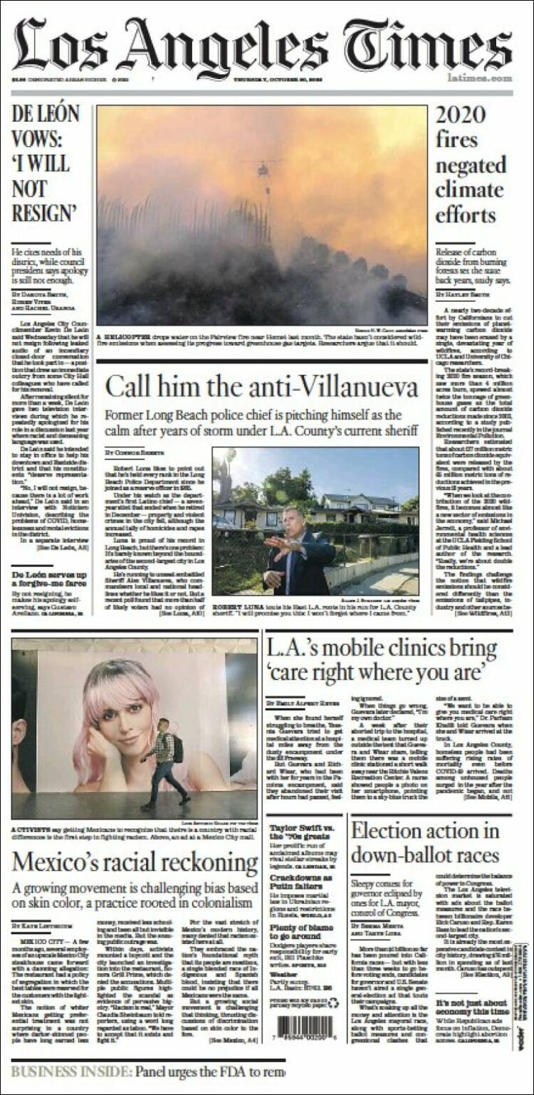 Portada de Los Angeles Times (USA)