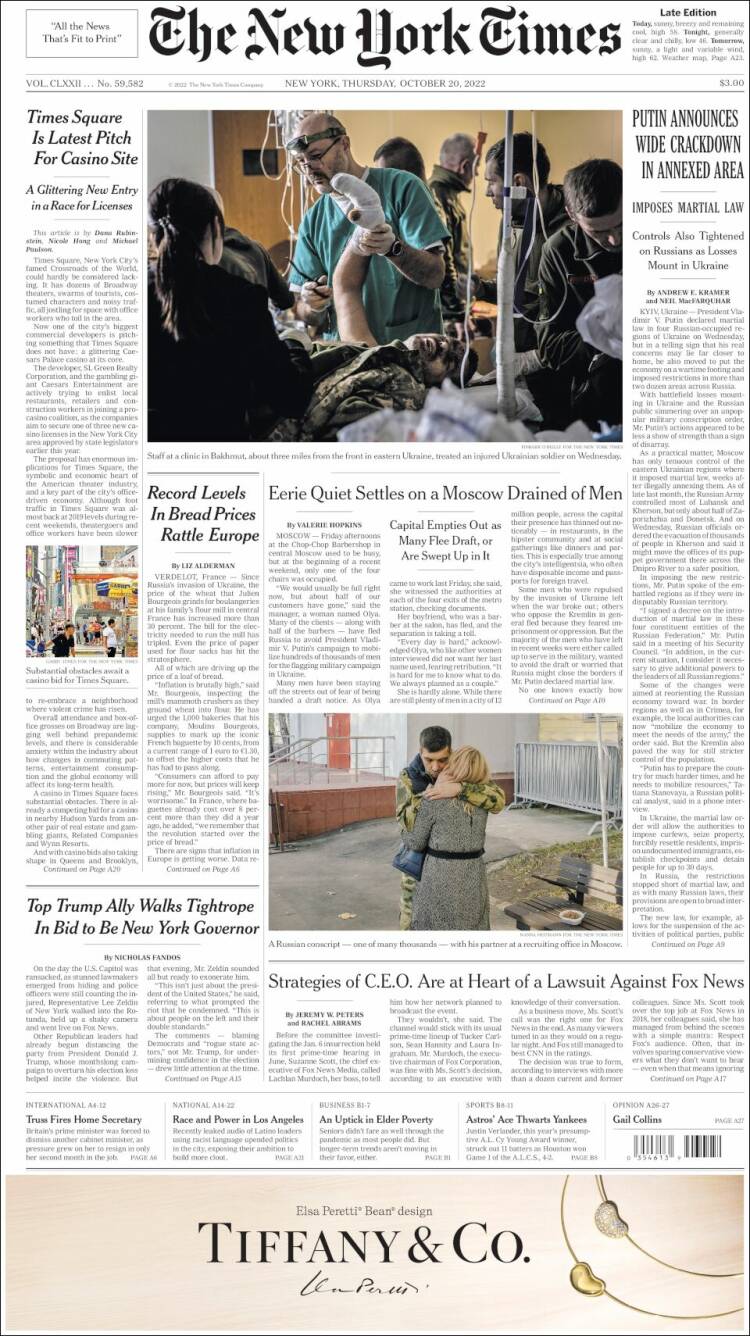 Portada de New York Times (USA)