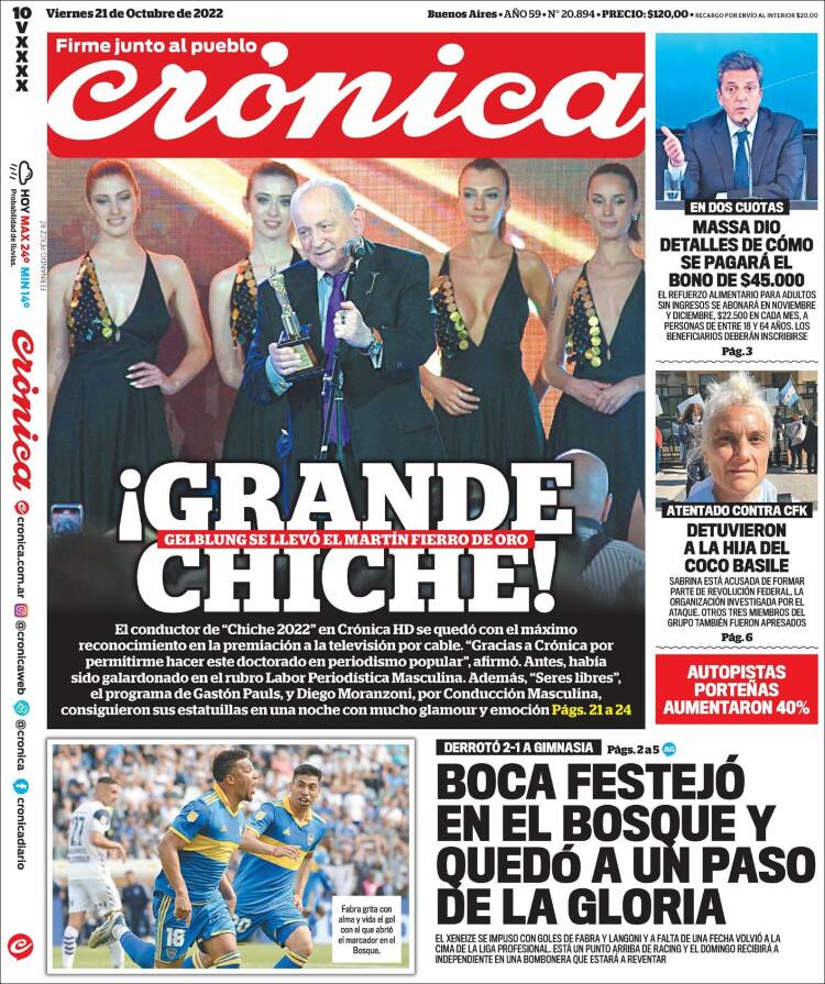 Portada de Crónica (Argentina)