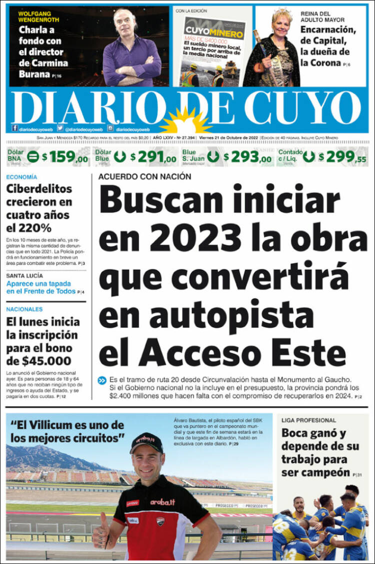 Portada de Diario de Cuyo (Argentina)