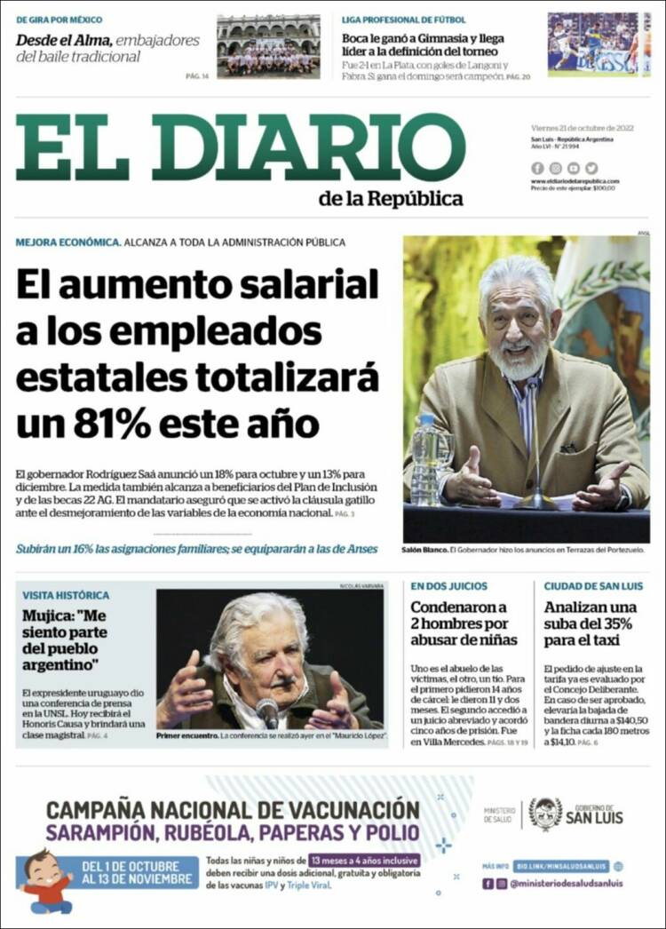 Portada de Diario de la República (Argentina)