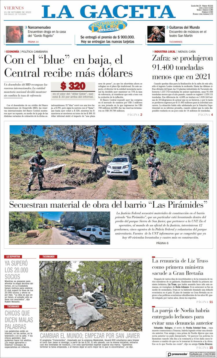 Portada de La Gaceta (Argentina)