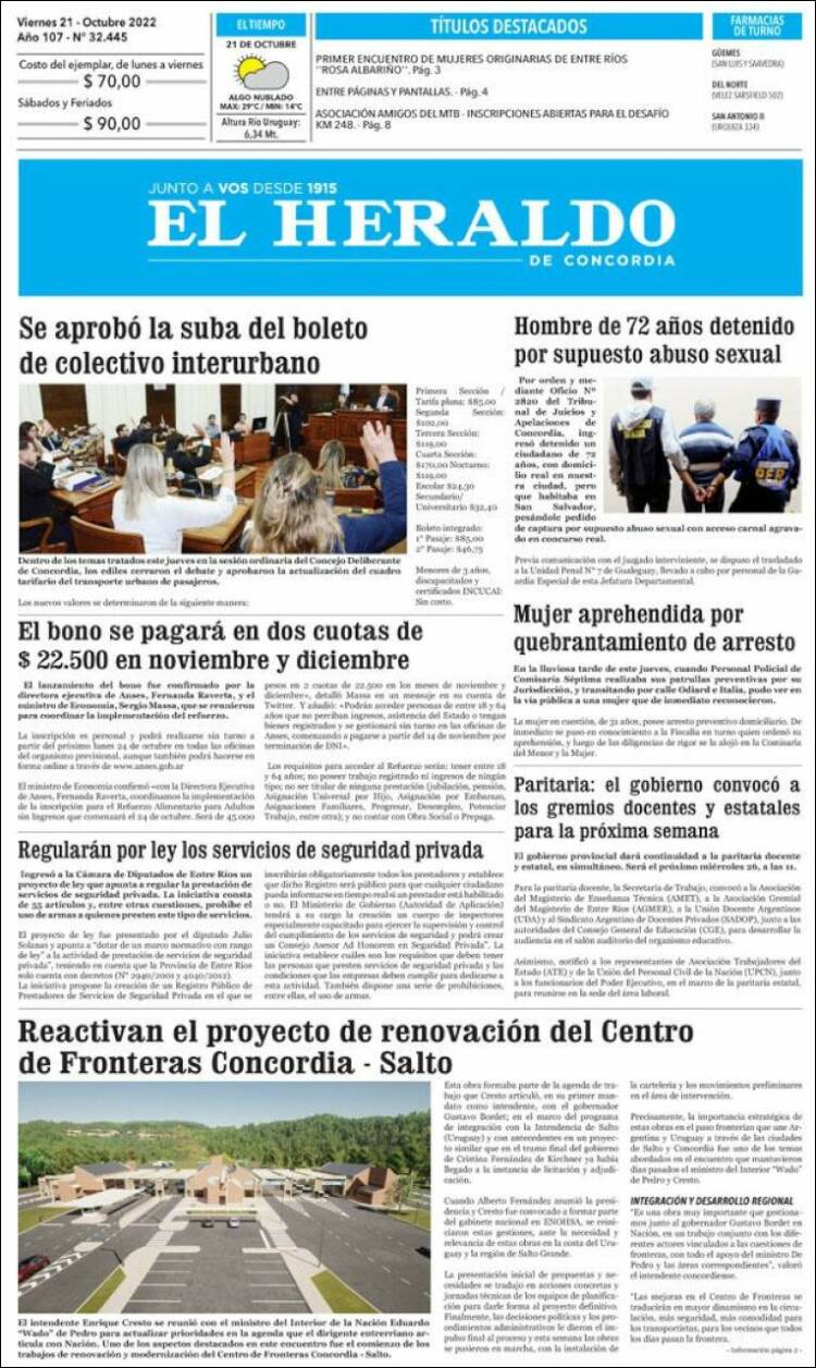 Portada de El Heraldo de Concordia (Argentina)