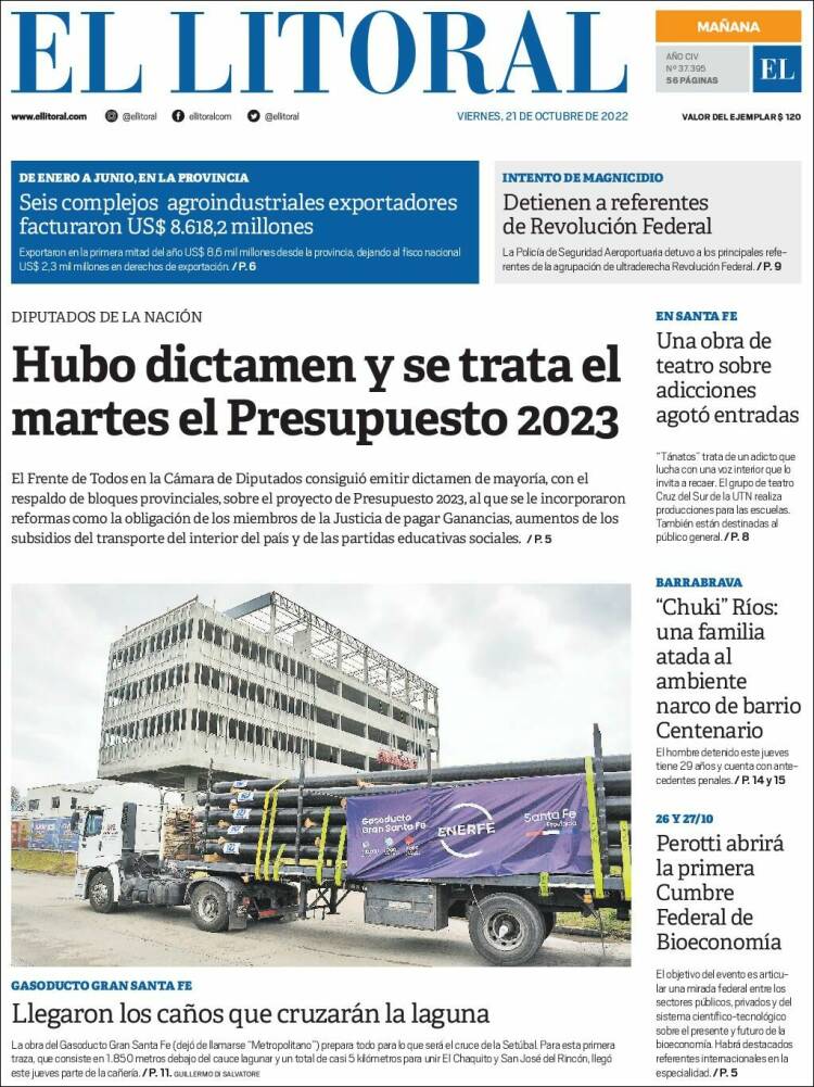 Portada de Diario El Litoral (Argentina)