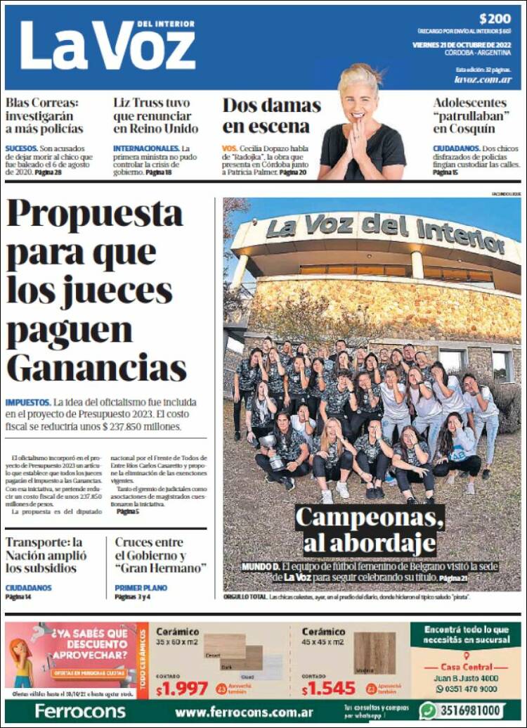 Portada de La Voz del Interior (Argentina)