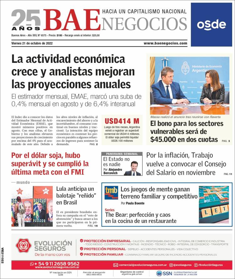 Portada de Buenos Aires Económico (Argentina)