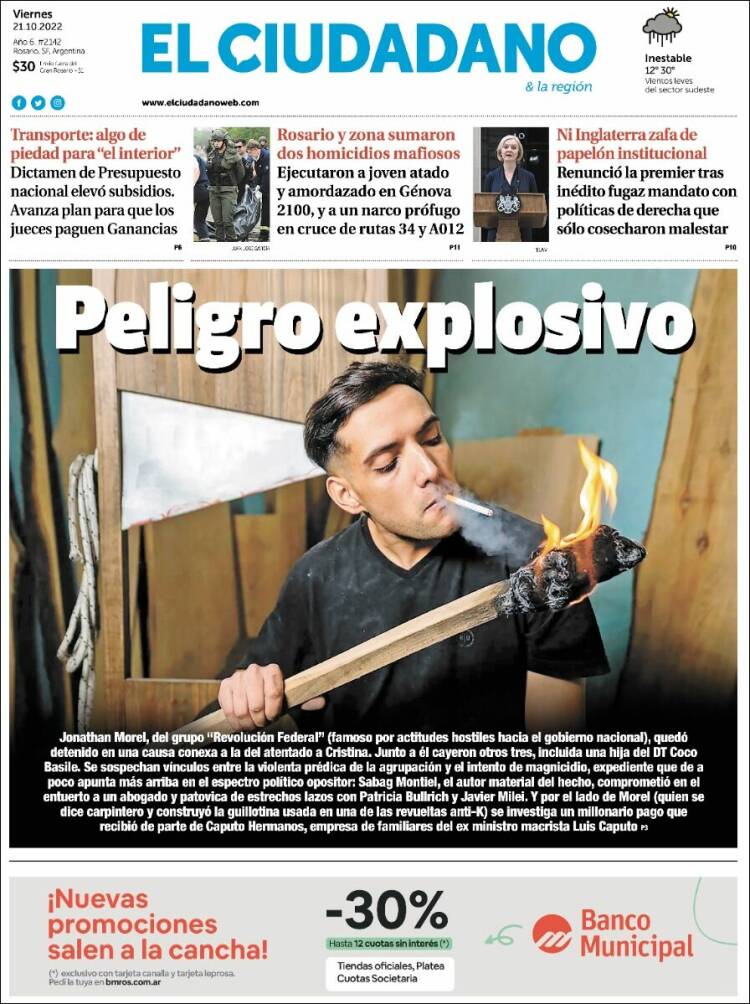 Portada de Diario El Ciudadano (Argentina)