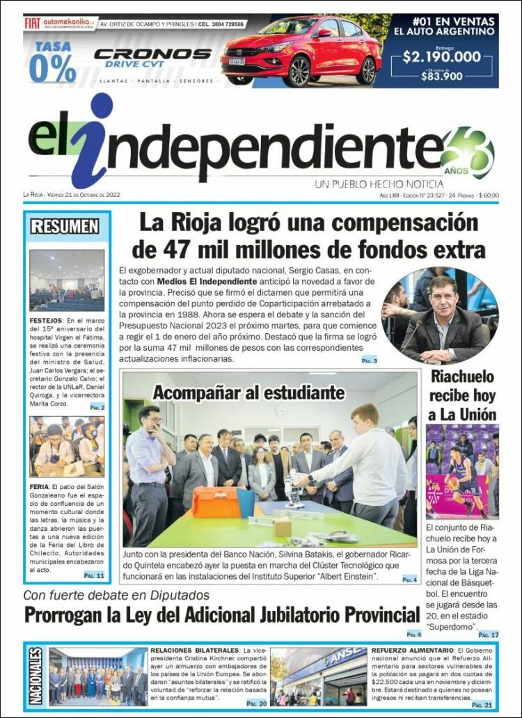 Portada de El Independiente (Argentina)