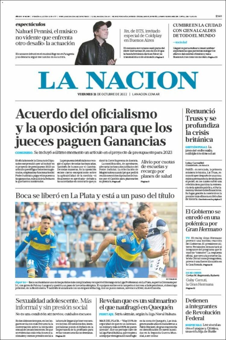Portada de La Nación (Argentina)