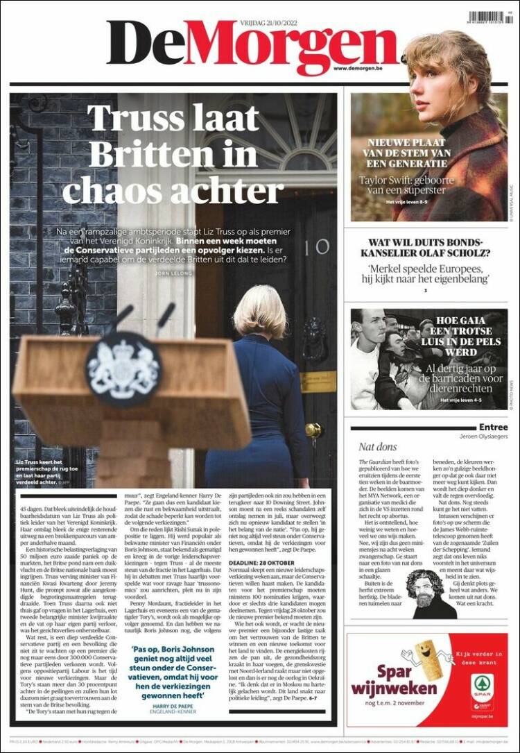 Portada de De Morgen (B&eacute;lgica)