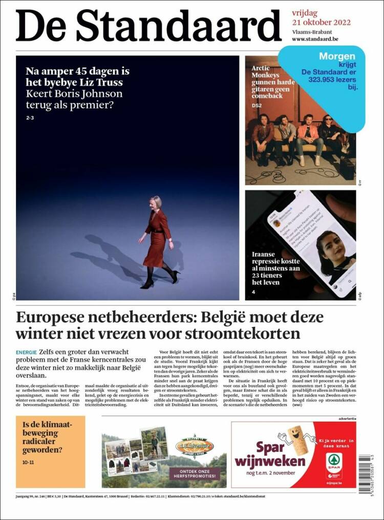 Portada de De Standaard (B&eacute;lgica)