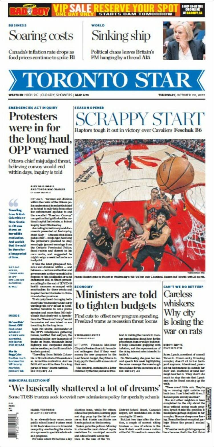 Portada de The Toronto Star (Canadá)