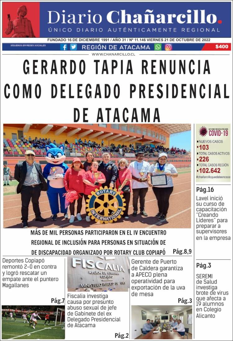 Portada de Diario Chañarcillo (Chile)