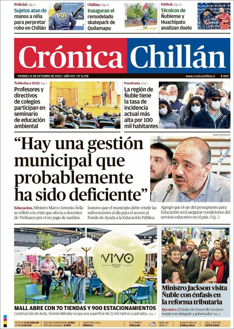 Portada de Crónica Chillán (Chile)