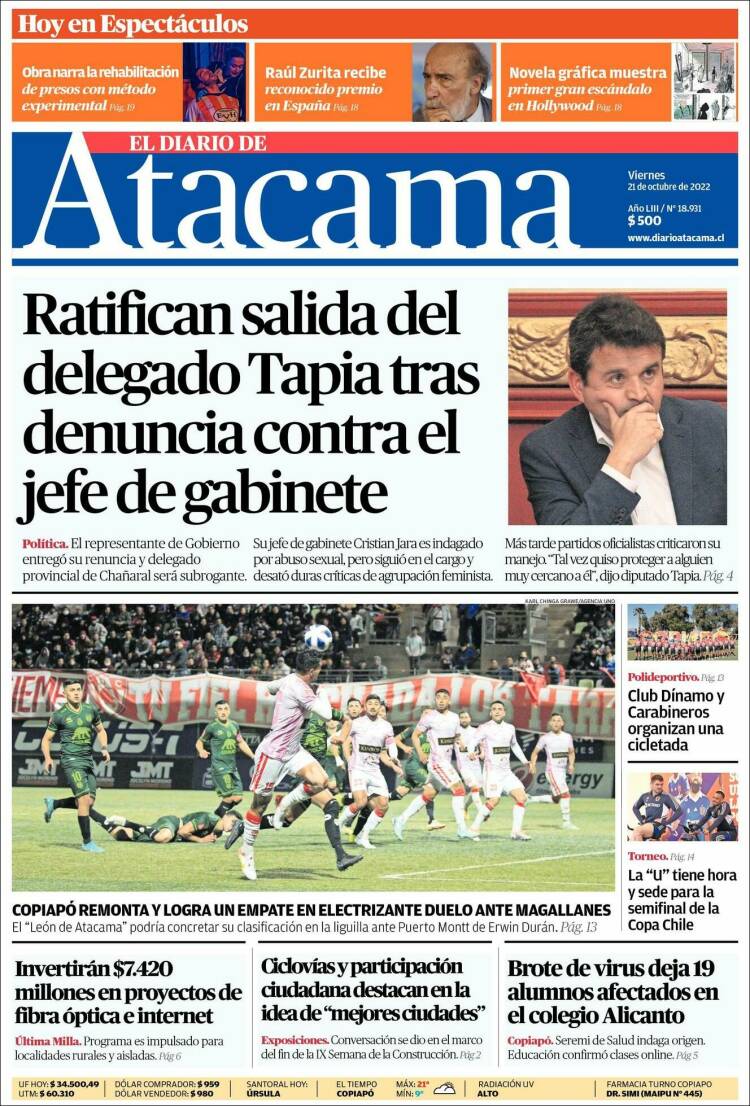 Portada de Diario de Atacama (Chile)