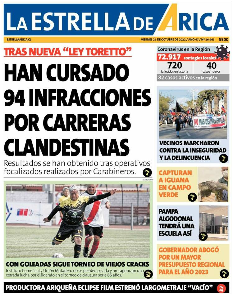 Portada de La Estrella de Arica (Chile)