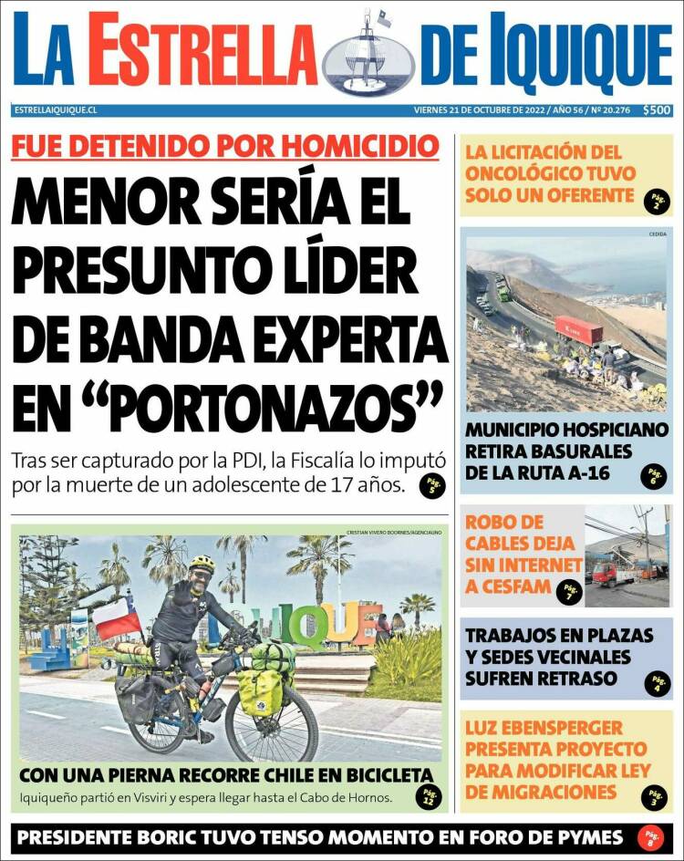 Portada de La Estrella de Iquique (Chile)