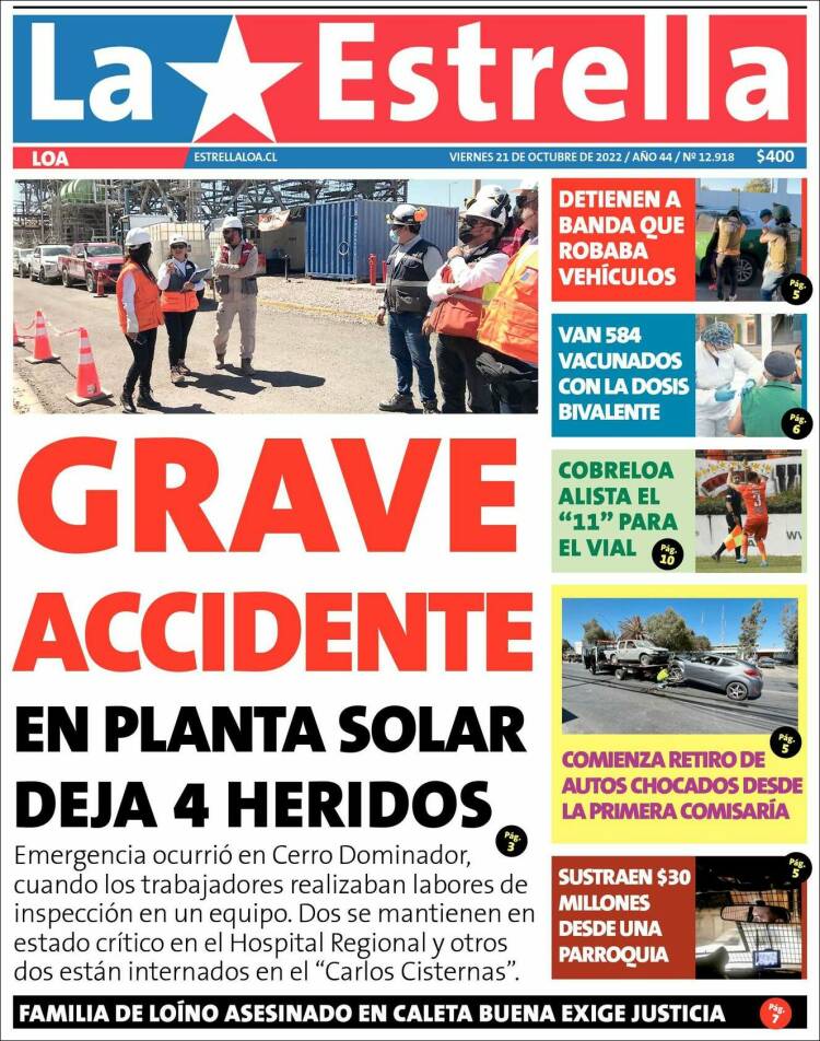 Portada de La Estrella de Loa (Chile)