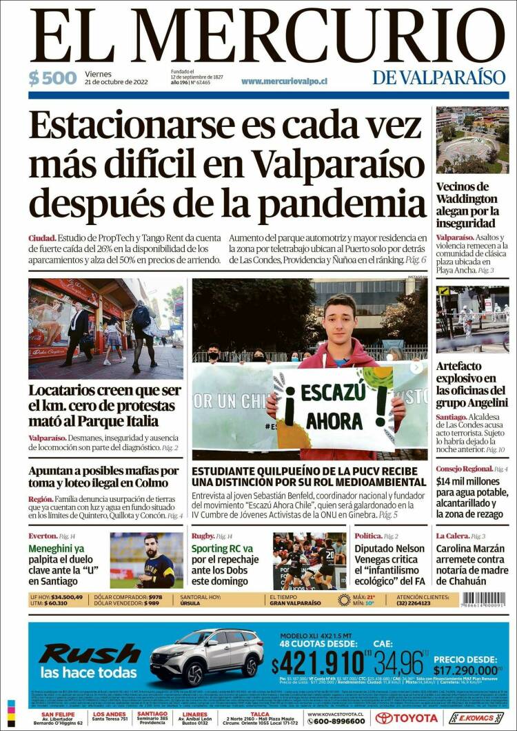 Portada de Mercurio de Valparaiso (Chile)
