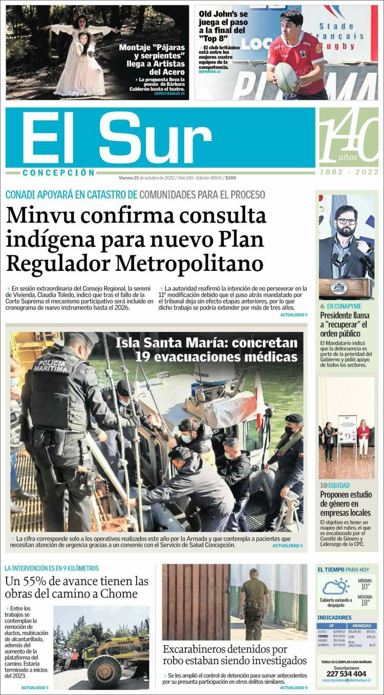 Portada de El Sur (Chile)