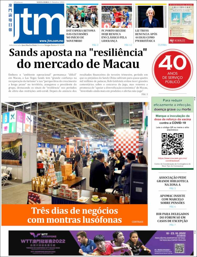 Portada de Jornal Tribuna de Macau (China)