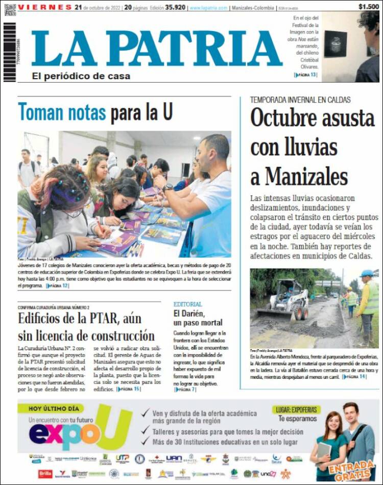 Portada de La Patria (Colombia)